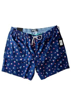 Bonobos Mens XL Swim Trunks With Liner Navy Multicolor Heart Print Elastic Waist